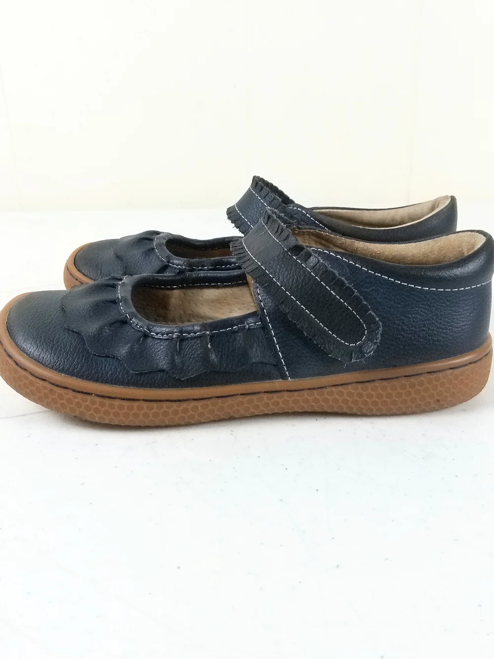 Livie & Luca Ruched Classic Mary Jane Shoes Girls Size 1 Navy Blue Leather